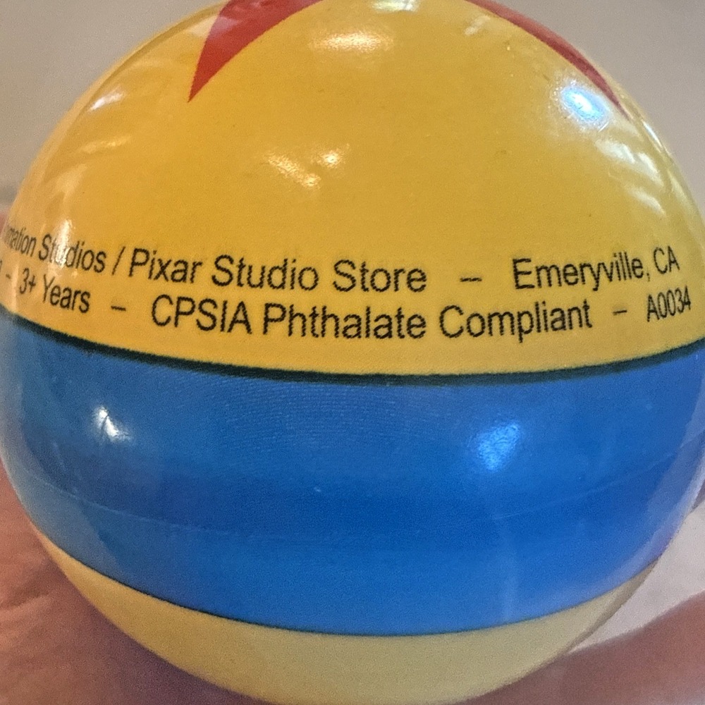 Disney Pixar Studio Store Toy Story Luxo Ball Yellow Red Star Blue Stripe Toy 4" - Picture 5 of 9